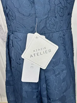 Azazie Atelier Amalie Dress Navy Blue Sz 12 Floral Jacquard Sleeveless Gown NEW thumbnail 11
