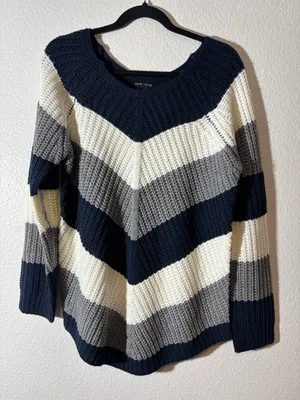 Lauren Hansen NWT Womens Size L Colorblock Chevron Chunky Knit Boatneck Sweater thumbnail 1