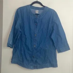 Blair 100% cotton denim chambray button up top blouse thumbnail 1