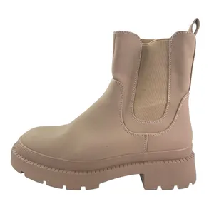 Dream Paris Beige Leather Round Toe Chunky Platform Chelsea Ankle Boots Size 7.5 thumbnail 1