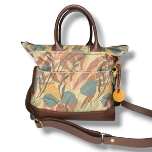 R.Riveter Otto Canvas Leather Tote Crossbody Bag Floral Breast Cancer Awareness thumbnail 3