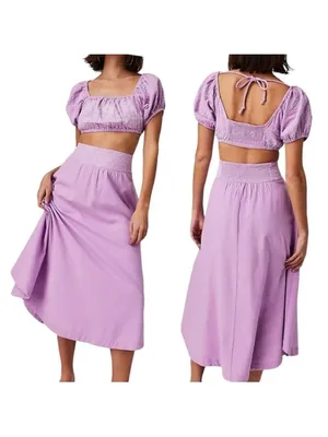 Free People Lotus Orchid Purple Sz. Small Set Skirt and crop top 100% cotton thumbnail 2