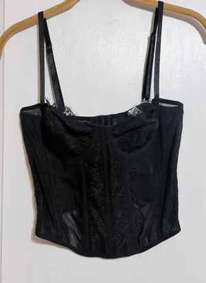 Black Lace Corset Bustier Top Size L thumbnail 1