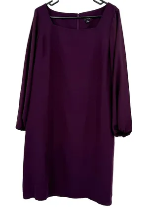 Ann‎ Taylor Size 14 Long Sleeve Purple Dress Shift Style Rear Zip Up Knee Length thumbnail 1