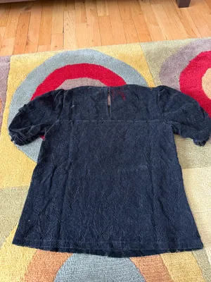 by Anthropologie Velour Velvet Black Puff Sleeve Lace Blouse Top Shirt Size XS thumbnail 4