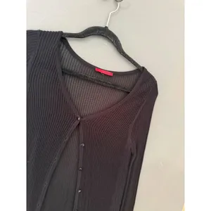 RED Y2k Black Sheer Ribbed Knit V-Neck Button Front Cardigan Whimsigoth S thumbnail 3