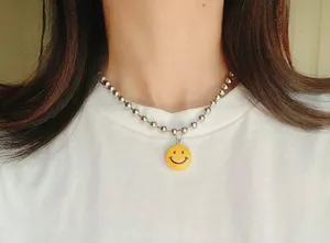 smiley funky kawaii y2k grunge style big ball chain necklace💛 thumbnail 1