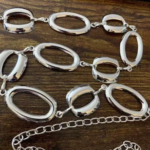 Silver Y2K Liquid Chrome Chunky Oval Chain Belt, Fits 23 to 43 Inches, X7GA1342 thumbnail 7