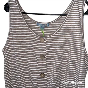Good Luck Gem Versona large womens soft taupe striped shorts romper sleeveless thumbnail 2