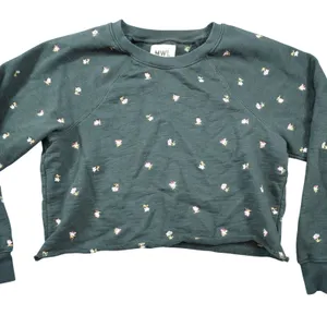 Madewell MWL Size Medium Black Floral Embroidered Cropped Sweatshirt Cozy‎ Dorm thumbnail 2