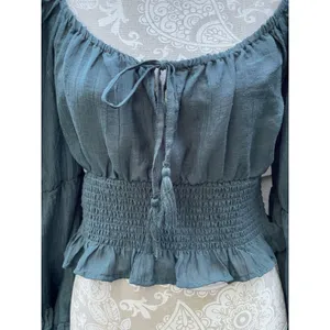 Cottagecore Forest Fairy Peasant Milkmaid Blouse Boho Ren Faire Boho Green L thumbnail 8