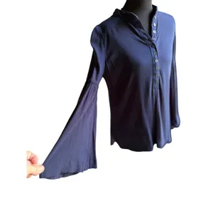 Free People Navy Bell Sleeve Henley Blouse XS Boho Rayon Tunic Top thumbnail 9