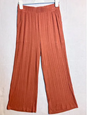 Free People FP Beach Ribbed Wide Leg Pants Terracotta Rust‎ Small Made in USA thumbnail 1