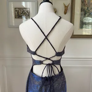Vintage 90s Blondie Nites Caged Back Cosmic Sparkle BodyCon Cocktail HoCo Dress thumbnail 8