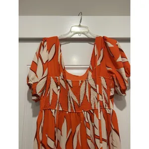 BTFM Orange White Floral Maxi Dress Size Medium Resort Tropical Modest Cruise thumbnail 8