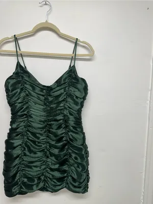 Lucy in the Sky Satin Ruched Dress in Deep Green thumbnail 5