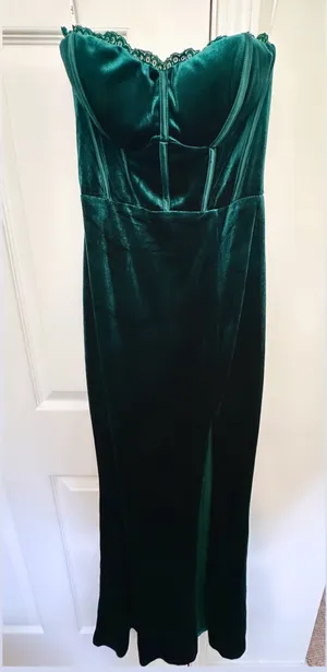 Lulus XS emerald green luxurious allure velvet strapless formal dress thumbnail 2
