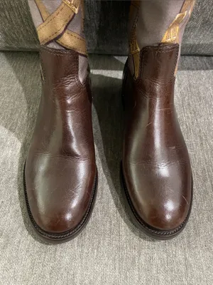 Tory Burch FELIX Riding Boots Brown Leather Equestrian Print Fabric Zip Size 5 thumbnail 5