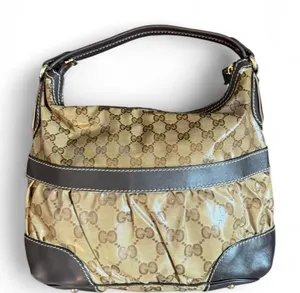 Gucci GG Crystal Mix Hobo Bag Brown Monogram Coated Canvas Leather Shoulder thumbnail 1