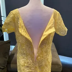 Women’s Yellow Lace Full Length Dress Mother of the Bride Small Train Size L thumbnail 7