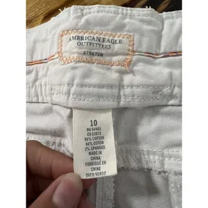 American Eagle Jeans Women Size 10 Wide Leg Crop Stretch White Classic‎ Preppy thumbnail 5