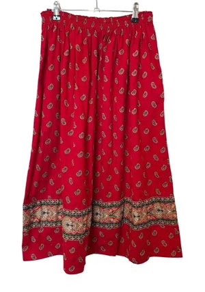 Vintage‎ Vera Bradley Red Paisley Midi Skirt Small Prairie Boho Festival Cottage thumbnail 1