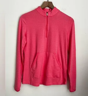 FootJoy Women's Half Zip Tonal Stripe Bright Coral Golf long sleeve XS thumbnail 1