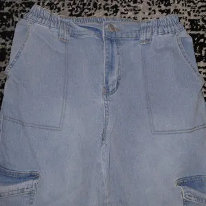 Madden Girl Blue Denim Cargo Jeans Medium Y2K Baggy Wide Leg Cyber thumbnail 8