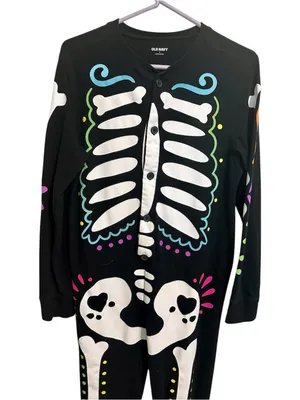 Old Navy Long Sleeve Skeleton Onesie Neon/White/Black thumbnail 2