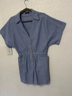 MICAS Blue & White Striped Short Romper - Size M - Boho Beach Style thumbnail 1