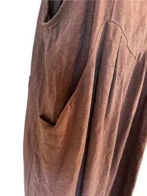 Caracilia Brown Wide-Leg Linen-Blend Overalls Jumpsuit thumbnail 5