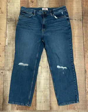 Wrangler High Rise True Straight Crop Jeans Sz 16 Distressed Stretch Denim Plus thumbnail 1