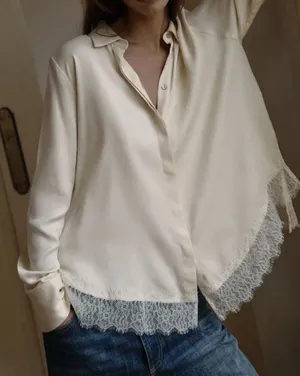 Zara Ecru Satin Long Sleeve Button Lace Top 90s Ethereal Coquette Romantic Fairy thumbnail 1