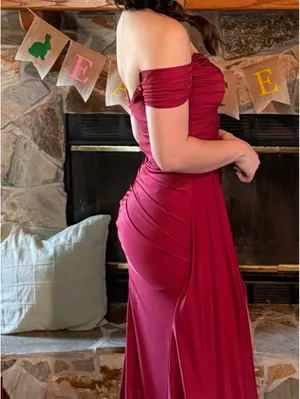 Cinderella Divine Prom Dress Burgundy Satin thumbnail 3