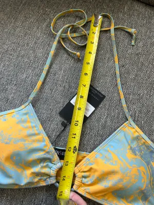 Icon Swim Yellow & Light Blue Marble String Bikini Top | Size Large (New) thumbnail 6