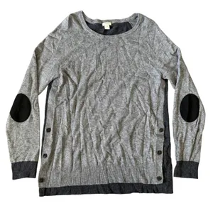 J. Crew Wool Blend‎ Sweater Sz M Gray Black Elbow Patches Two Tone Side Button thumbnail 1