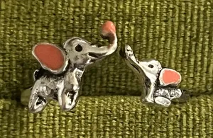 Playful Baby Elephants Stainless Steel Silver Adjustable Ring Size 6-9 NWT thumbnail 1