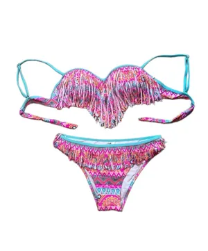 Multicolor Fringe Two Piece Bathing Suit Multiple Size M thumbnail 4