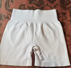 High Waist White Ribbed Women's Shorts thumbnail 1