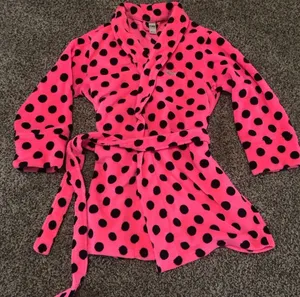 Pink Victoria’s Secret Plush Robe Hot Pink Black Polka Dot Size XS thumbnail 1