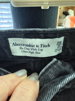 Abercrombie & Fitch Washed Black The Crop Wide Leg Ultra High Rise Denim Jeans thumbnail 3
