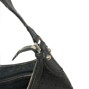Gucci Reins Vintage Interlocking GG Perforated Leather Black Hobo Bag Purse thumbnail 11