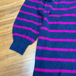LOFT Navy Blue Pink Stripe Long‎ Cardigan Sweater Dress Duster Womens Size Large thumbnail 3