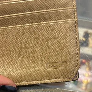 Coach Taupe Leather Flap Wallet Brass Turn Lock Long Bifold Neutral thumbnail 6