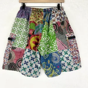 Blue Gecko Patchwork Shorts Size S/M Hippie Boho Cotton Cargo Pockets Festival thumbnail 2