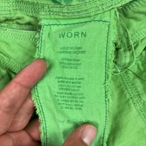 WORN Linen Blend Capri Pants Womens 4 Green Twill Cuffed Pockets Lightweight thumbnail 10