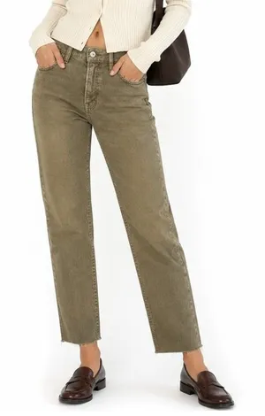 American Eagle Mom Straight Corduroy Pants Tan Khaki Acid Wash Boho Size 4 thumbnail 1