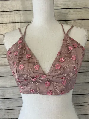 Nasty Gal Embroidered Blush Pink Floral Camisole Bralette Size 4 thumbnail 1
