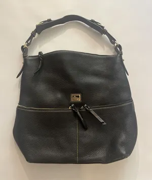EUC Dooney & Bourke Dillen Black Pebble Leather Hobo Shoulder Bag 2 Pocket Sac thumbnail 1