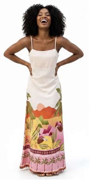 New Paper Heart Strapless Maxi Dress Linen Tropical Palm Print Resort Size Small thumbnail 1
